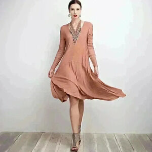 Easel Burnt Orange Muted Rust Autumn tone casual long sleeve ASYMMETRICAL DRESS